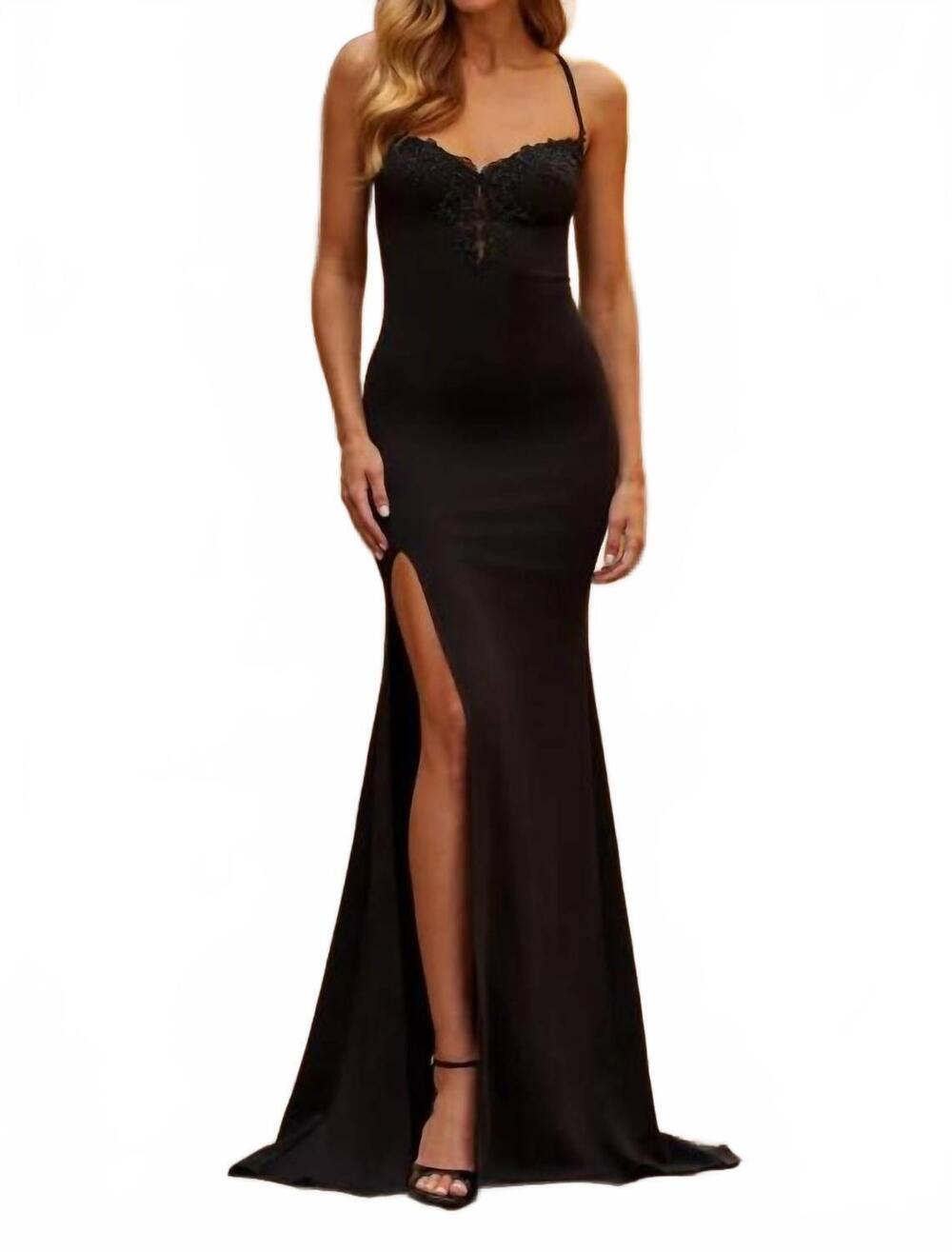 NEW LA FEMME high slit racerback dress in black